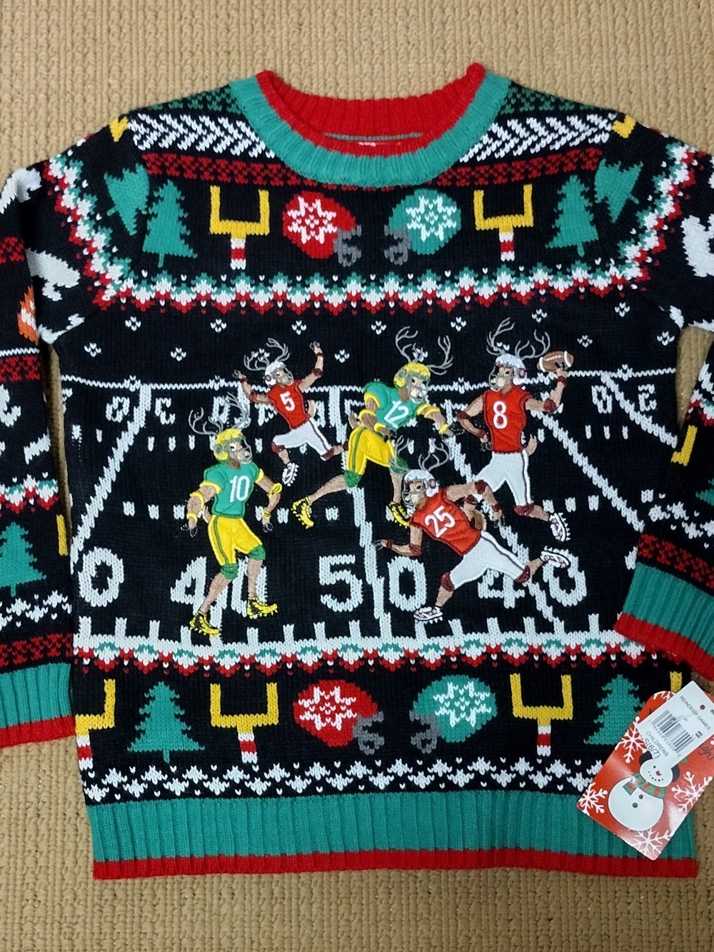 33 Degrees Kids Football Reindeer Game Holiday Crewneck Sweater